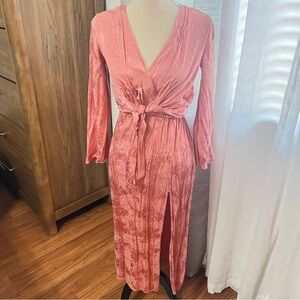 Topshop Pink Jacquard Midi Wrap Dress,Size US 4